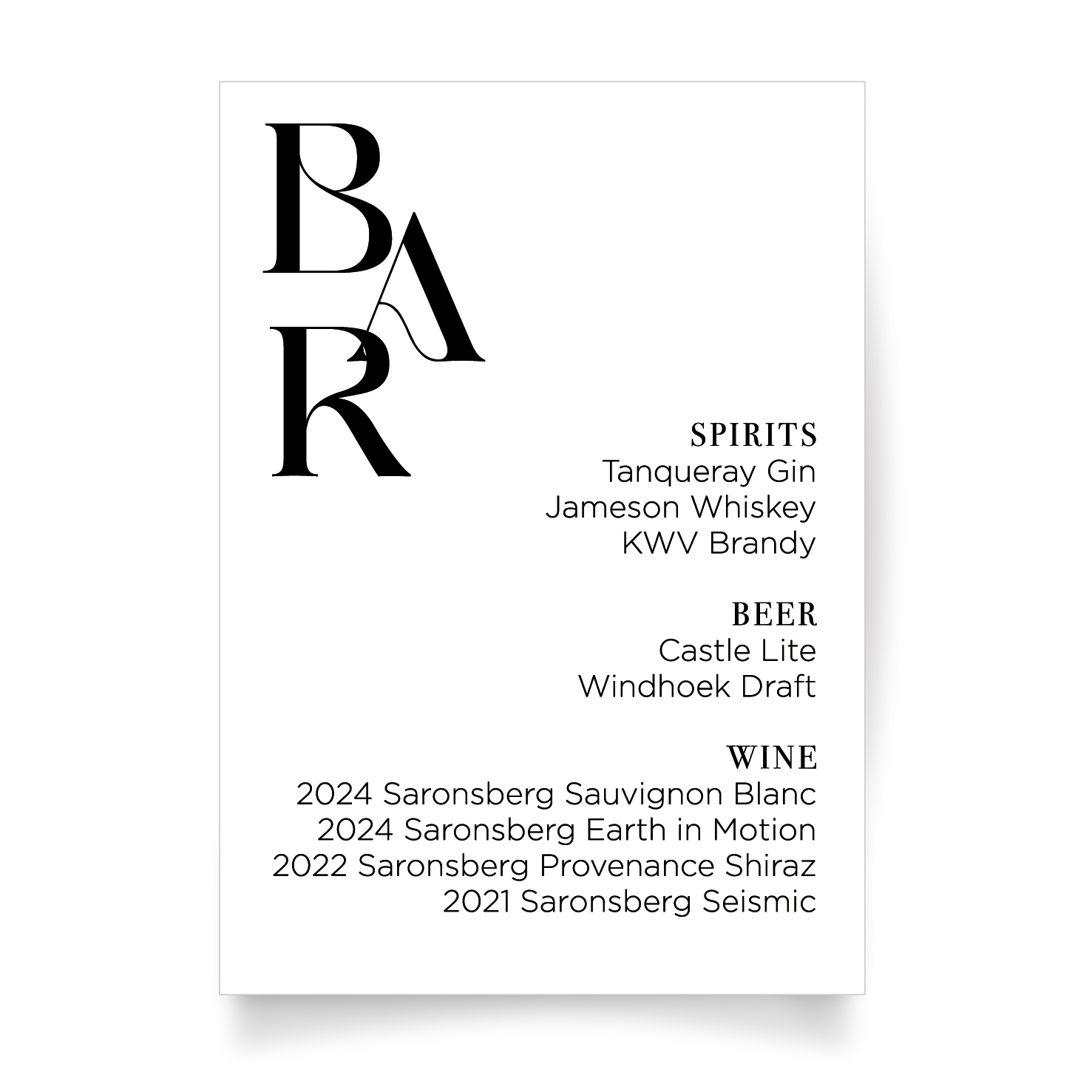 Bar Menu_A4 Signage (Tulbagh Sessions)