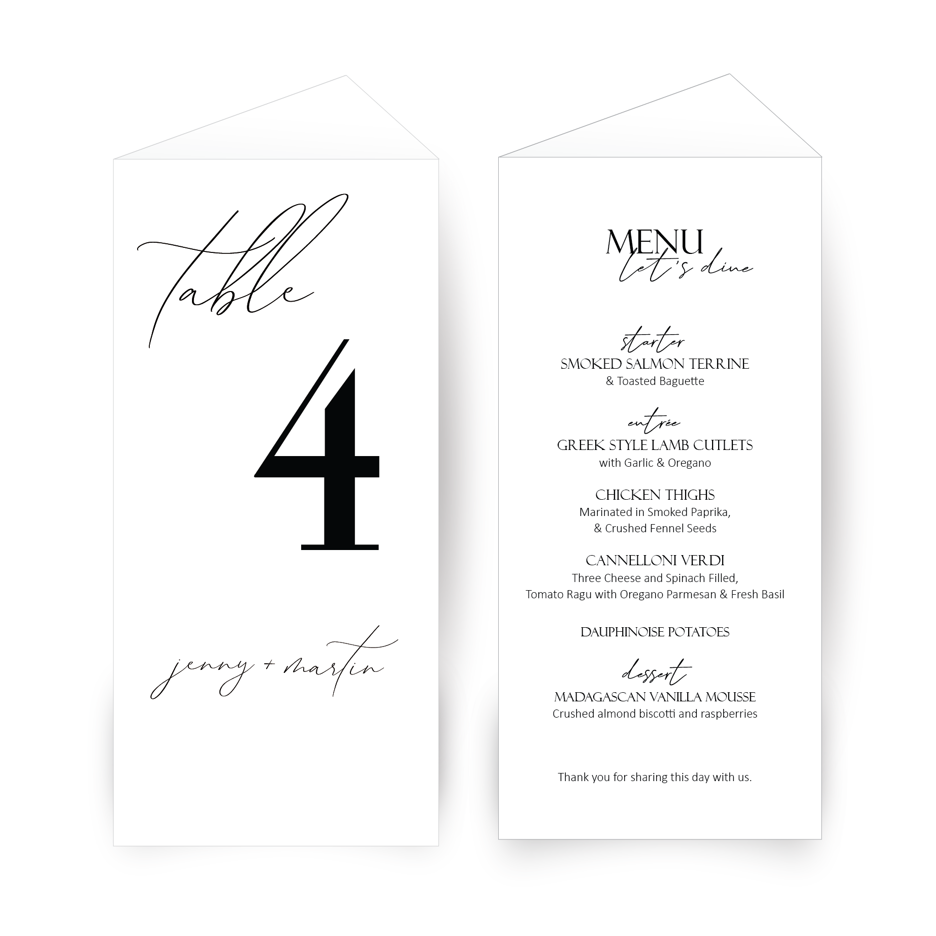 Upright Table Menu + Number Combo