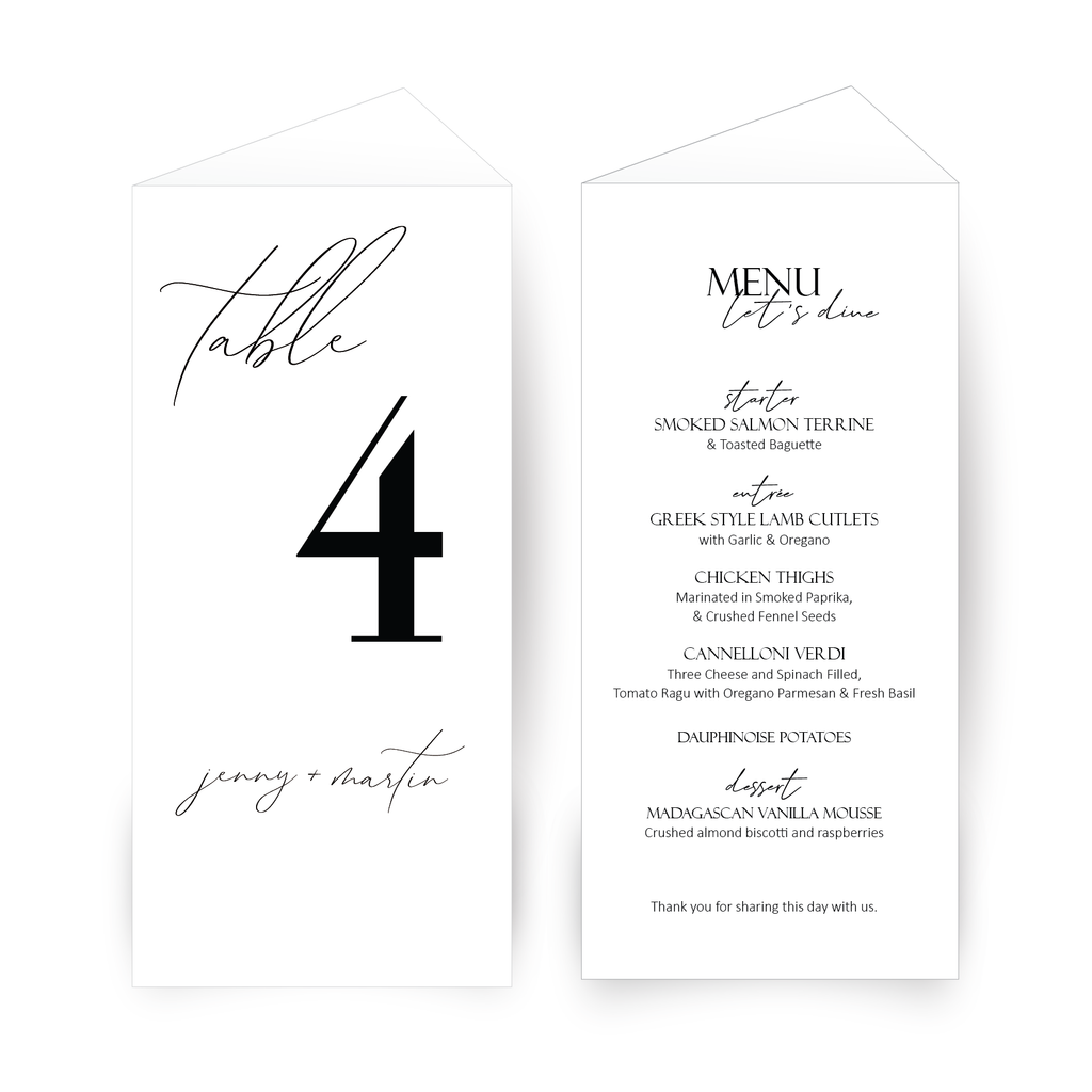 Upright Table Menu + Number Combo