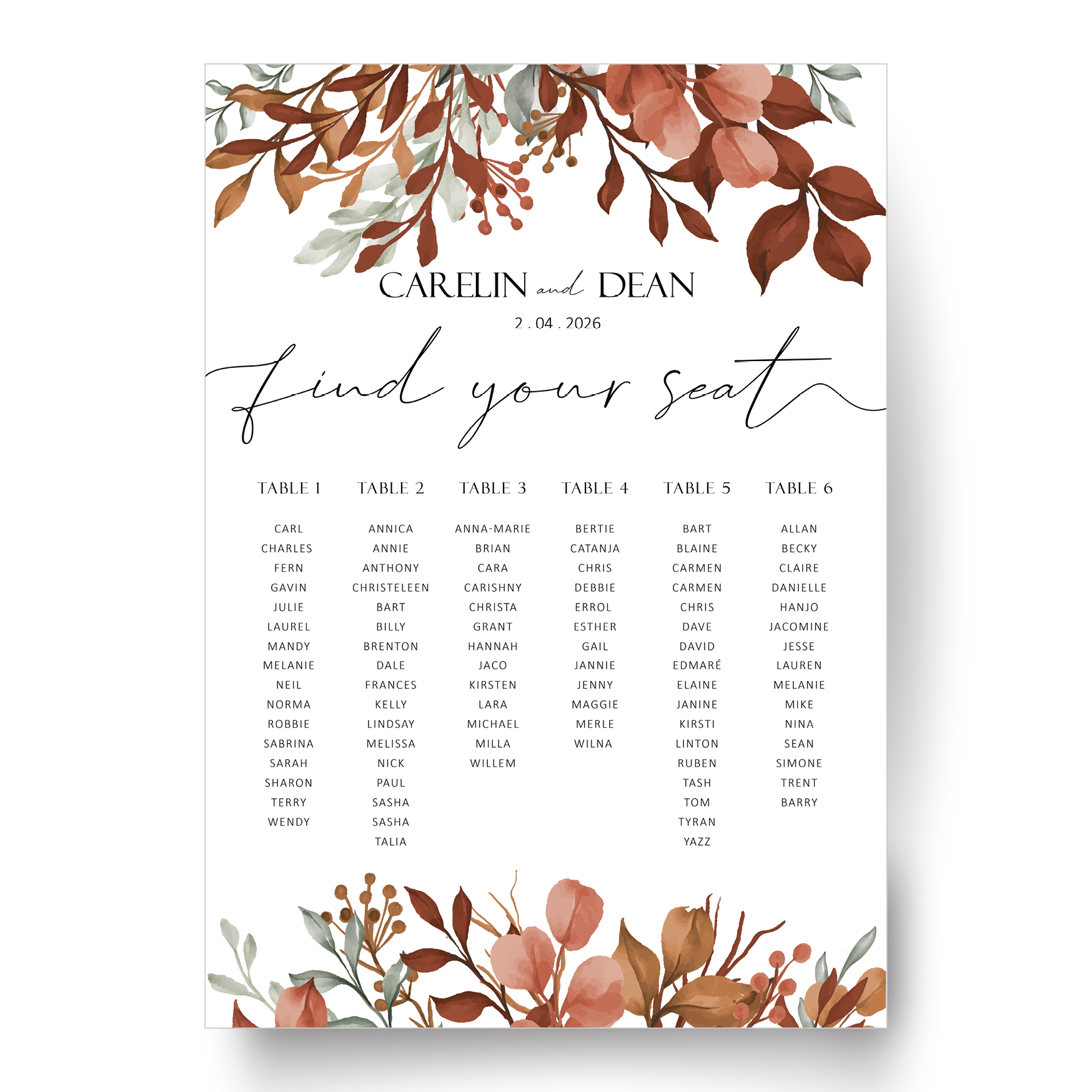 Seating Chart Board